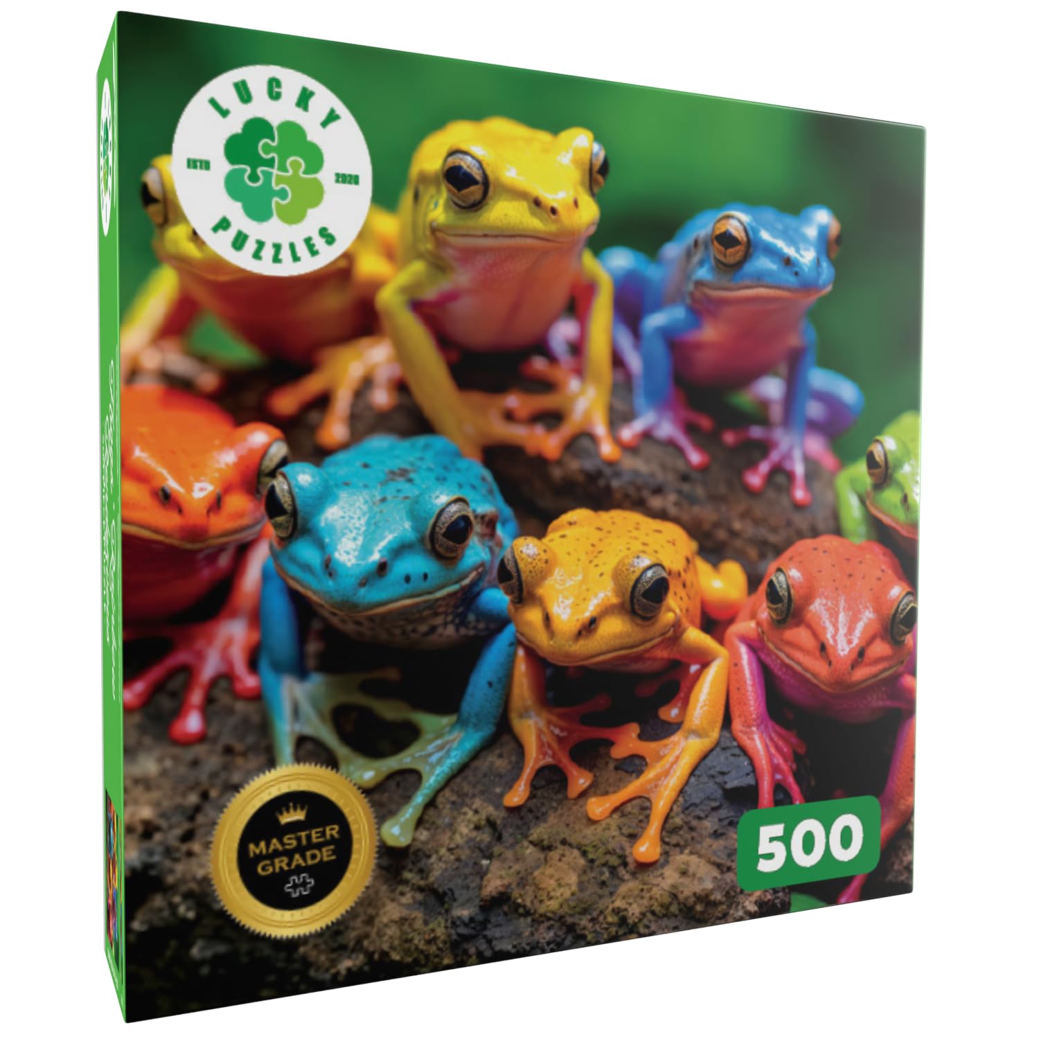 Lucky Puzzles Frogs Rainbow Rendezvous 500-piece puzzle provides engaging evening challenge