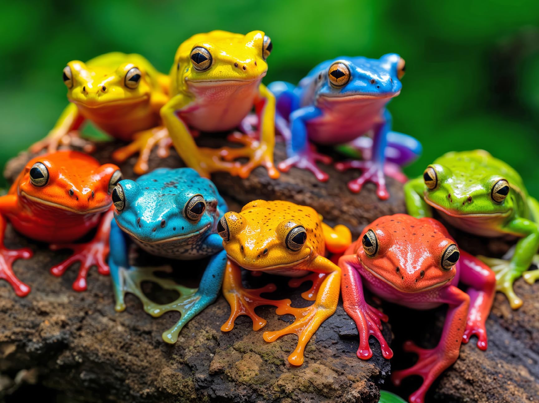 Lucky Puzzles Frogs Rainbow Rendezvous artwork with vibrant frogs for relaxing evenings