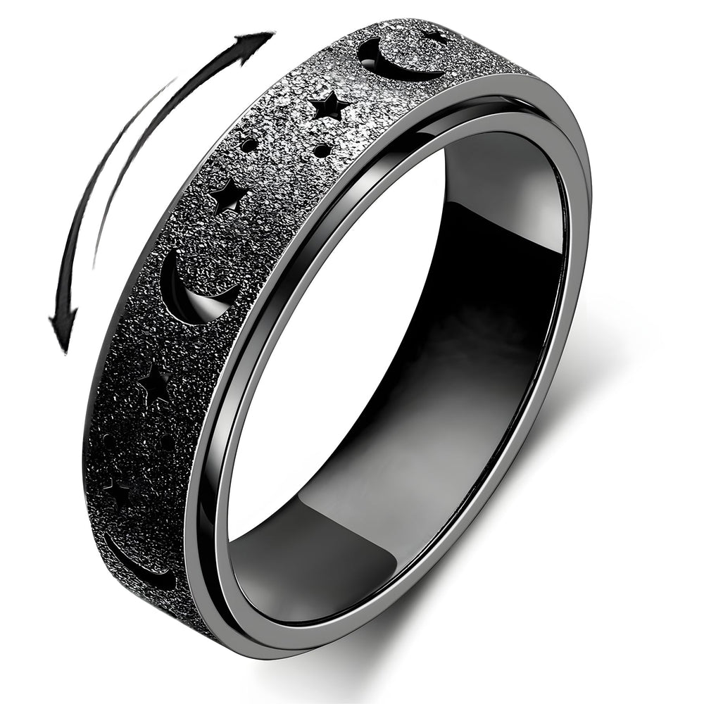 LuckyAmor anxiety ring moon and star front view showing smooth rotation and design.