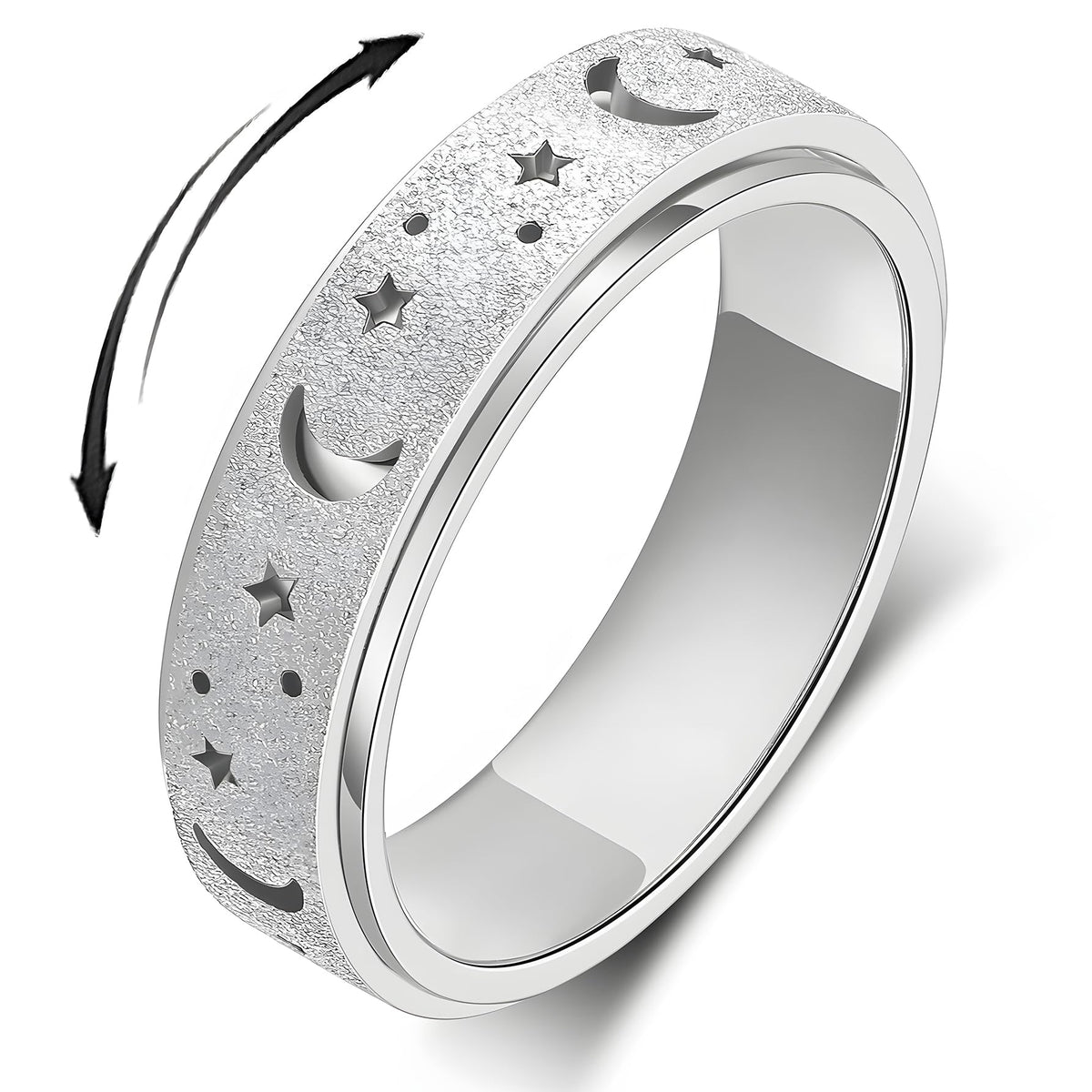 LuckyAmor anxiety ring moon-star outer band spins smoothly for daily fidget use