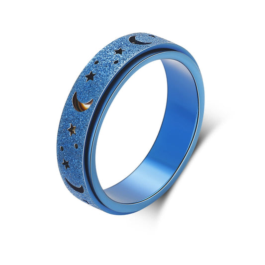 LuckyAmor anxiety ring with moon-star outer band and smooth rotation