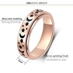 LuckyAmor hollowed moon and star outer band in a shimmering finish.