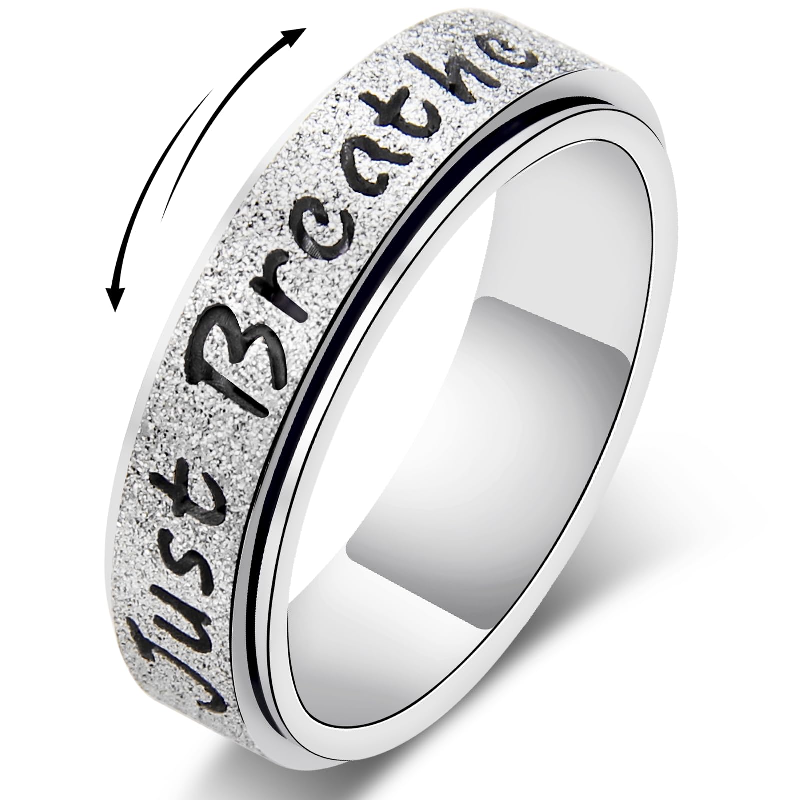 LuckyAmor Just Breathe ring with hollowed design promotes mindful fidgeting during daily routines.