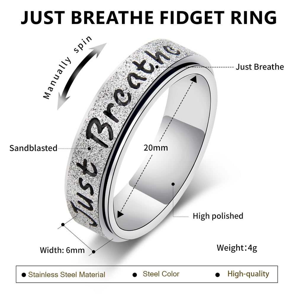 LuckyAmor Just Breathe ring on your finger complements outfits from work to evening.