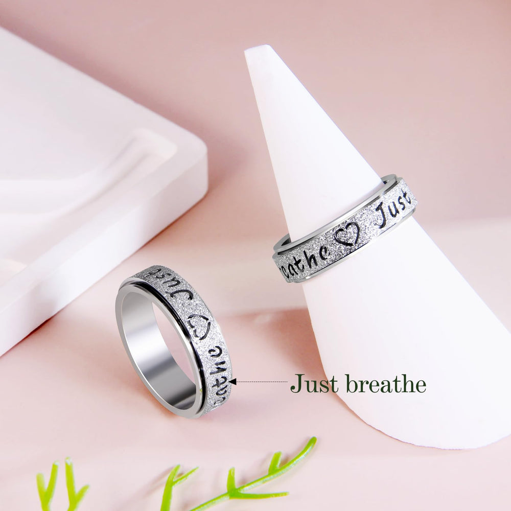 LuckyAmor Just Breathe ring in motion demonstrates discreet stress-relief rotation.