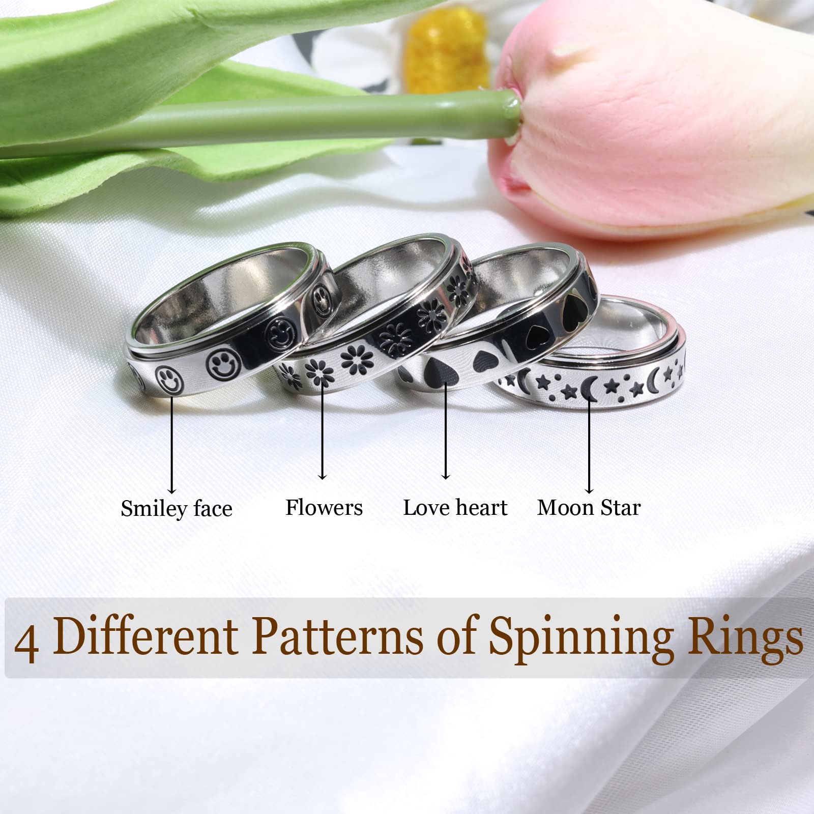 LuckyAmor spinner ring hypoallergenic stainless steel for sensitive skin.