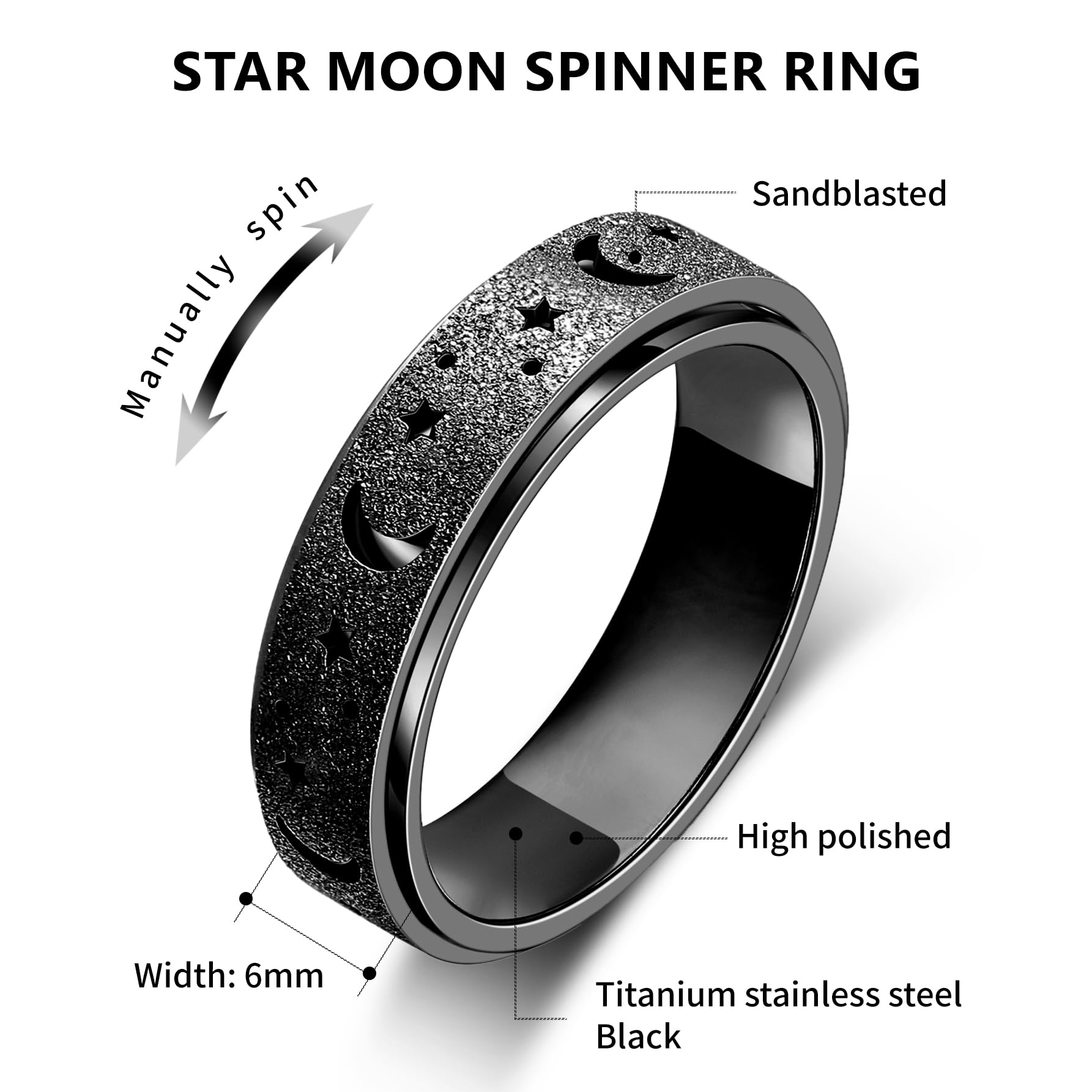 LuckyAmor spinner ring with smooth rotation enhances focus and calm.
