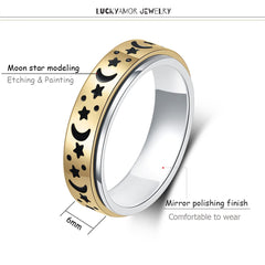 LuckyAmor spinner ring women 6mm moon star detail enhances daily styling