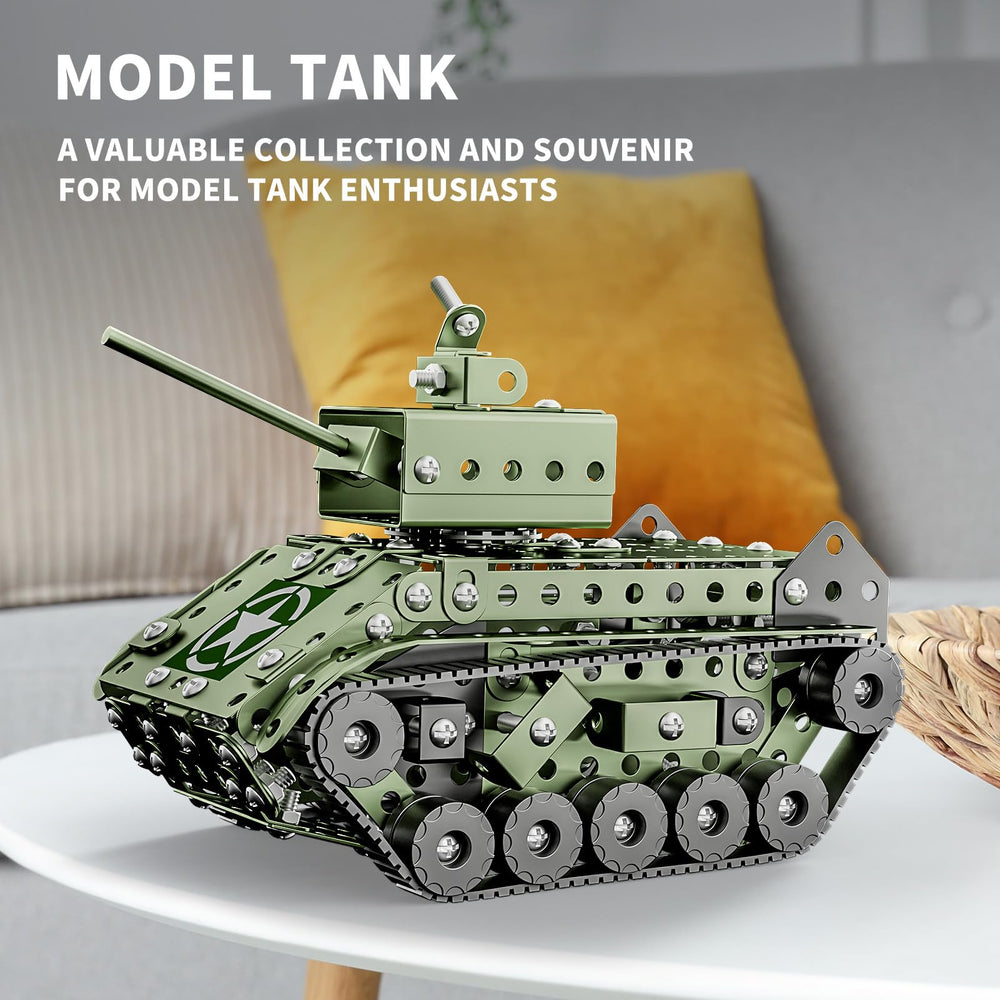 Lucky Doug army tank model side view shows precise assembly and glide wheels.