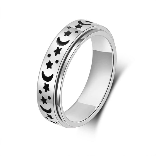 LuckyAmor anxiety ring with moon and star front view for stylish stress-relief moments