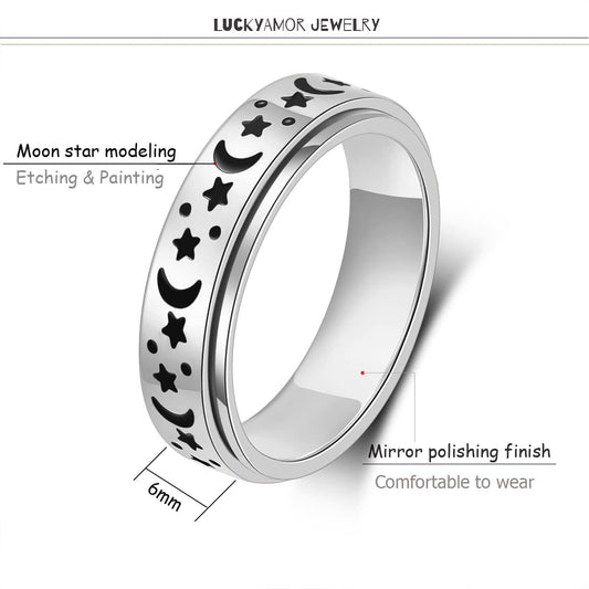 LuckyAmor spinner ring side view highlights durable stainless steel and rotating band.