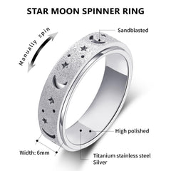 LuckyAmor Moon and Stars spinner ring outer band for versatile daily wear