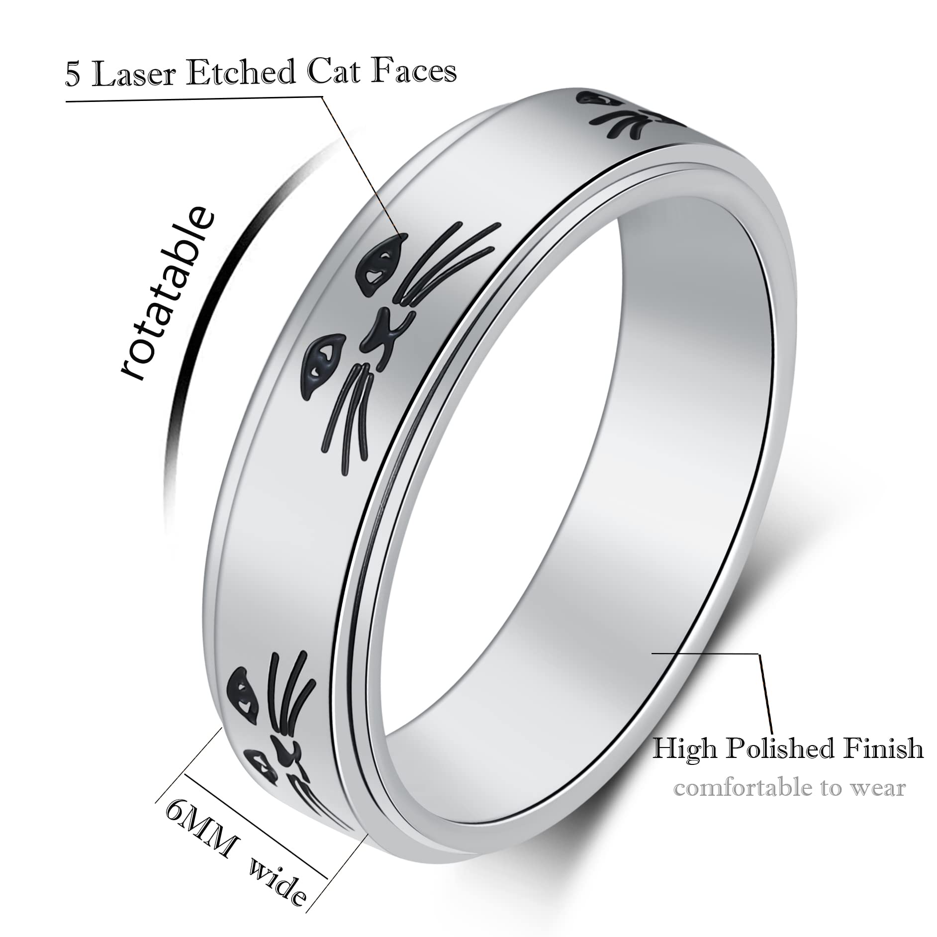 LuckyAmor spinner ring for women with a 6mm band and smooth rotation.