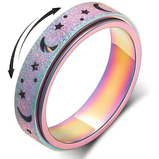 LuckyAmor anxiety ring moon-star outer band shown for calming daily wear