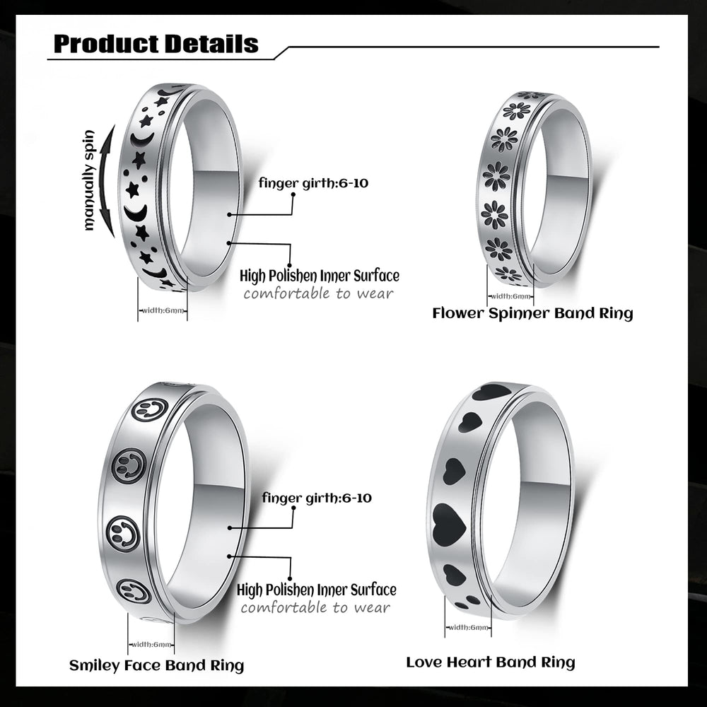 LuckyAmor spinner ring side profile highlighting stainless steel finish