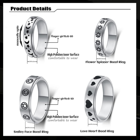 LuckyAmor spinner ring side profile highlighting stainless steel finish