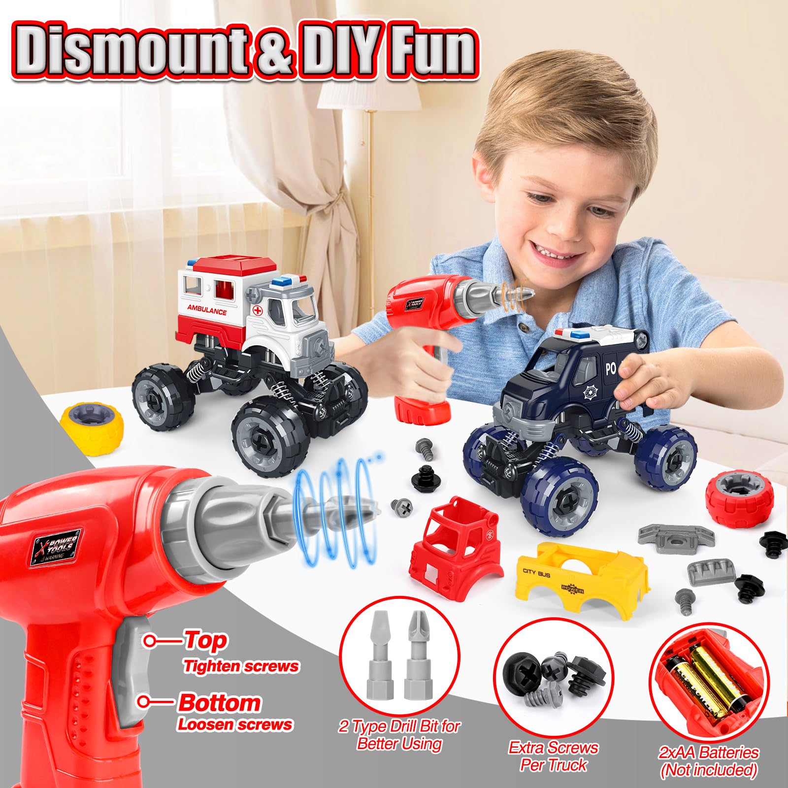 LUDILO city-police-car toy improves dexterity during hands-on assembly.