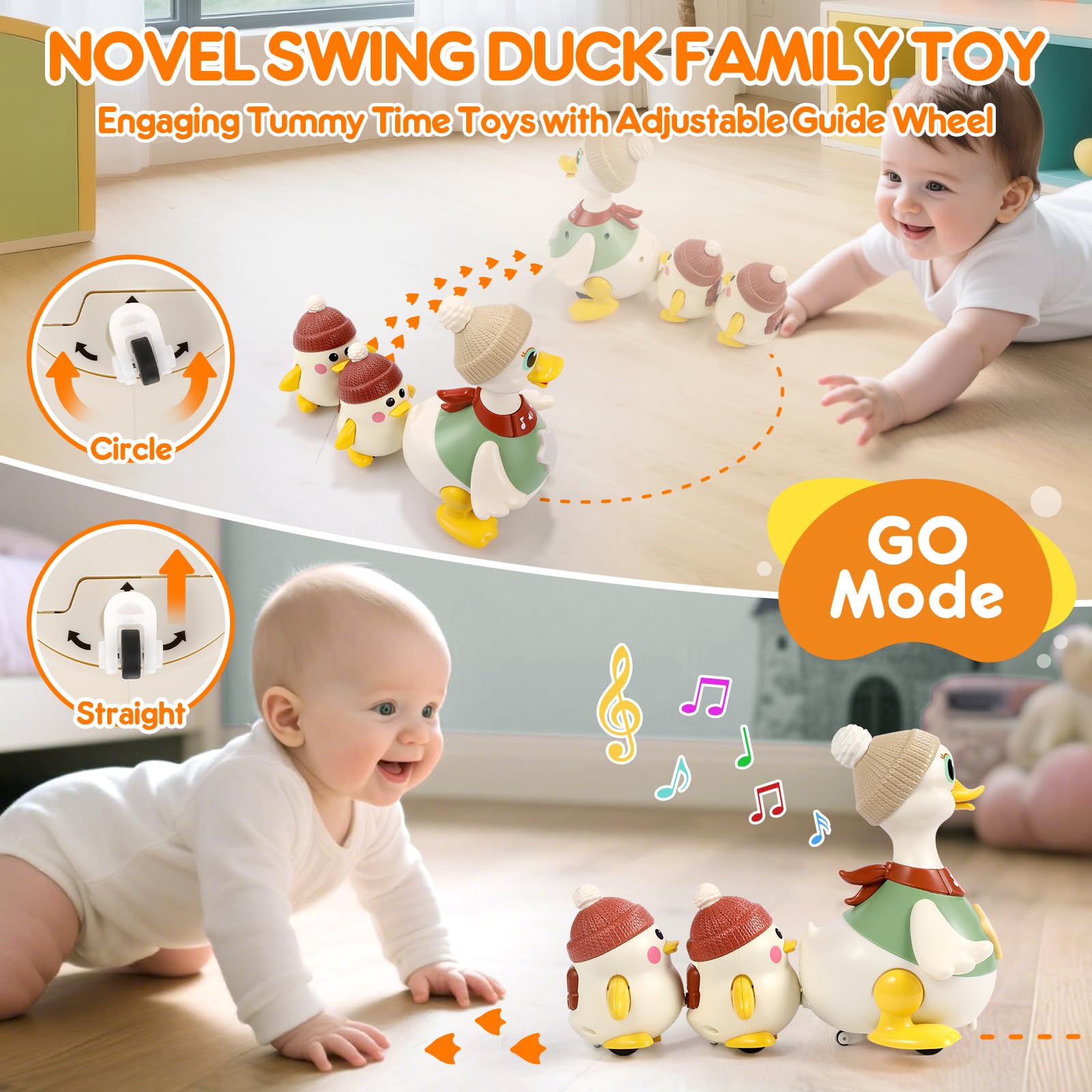 LUDILO duck toy GO Mode wheel encourages tummy time movement