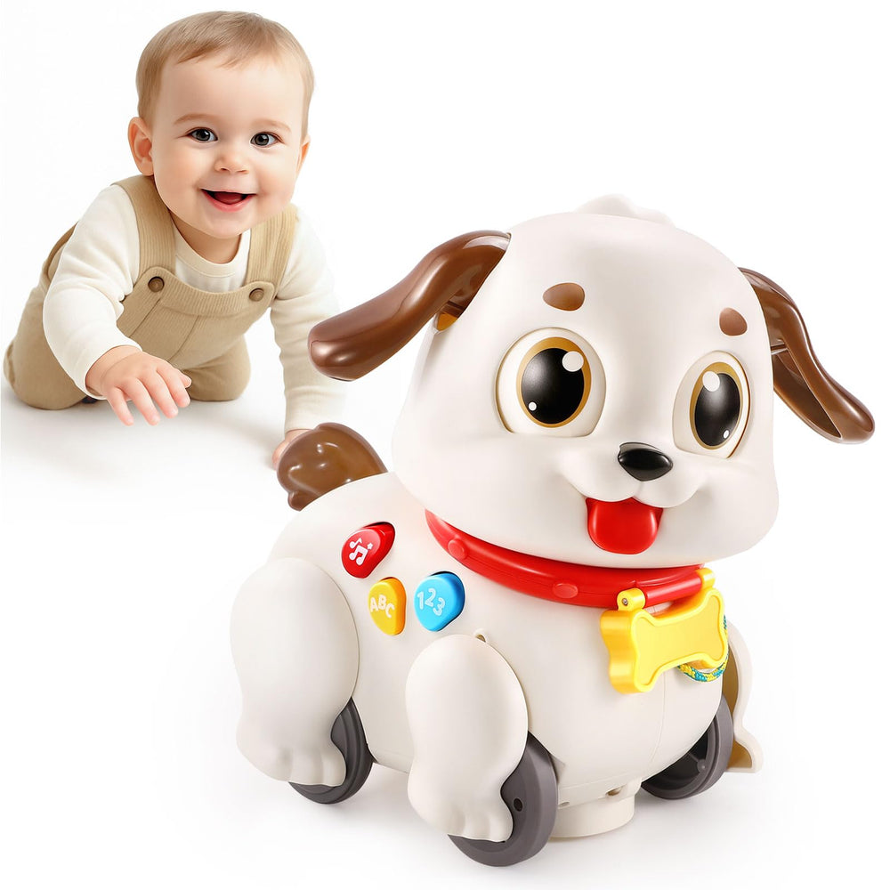 LUDILO Puppy pull-along toy in action supporting early walking and exploration