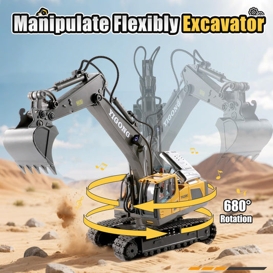 LUDILO RC excavator with LED lights and sound for a realistic construction scene
