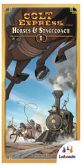 Ludonaute Colt Express Horses & Stagecoach expansion box showcases expansion elements for quick setup.