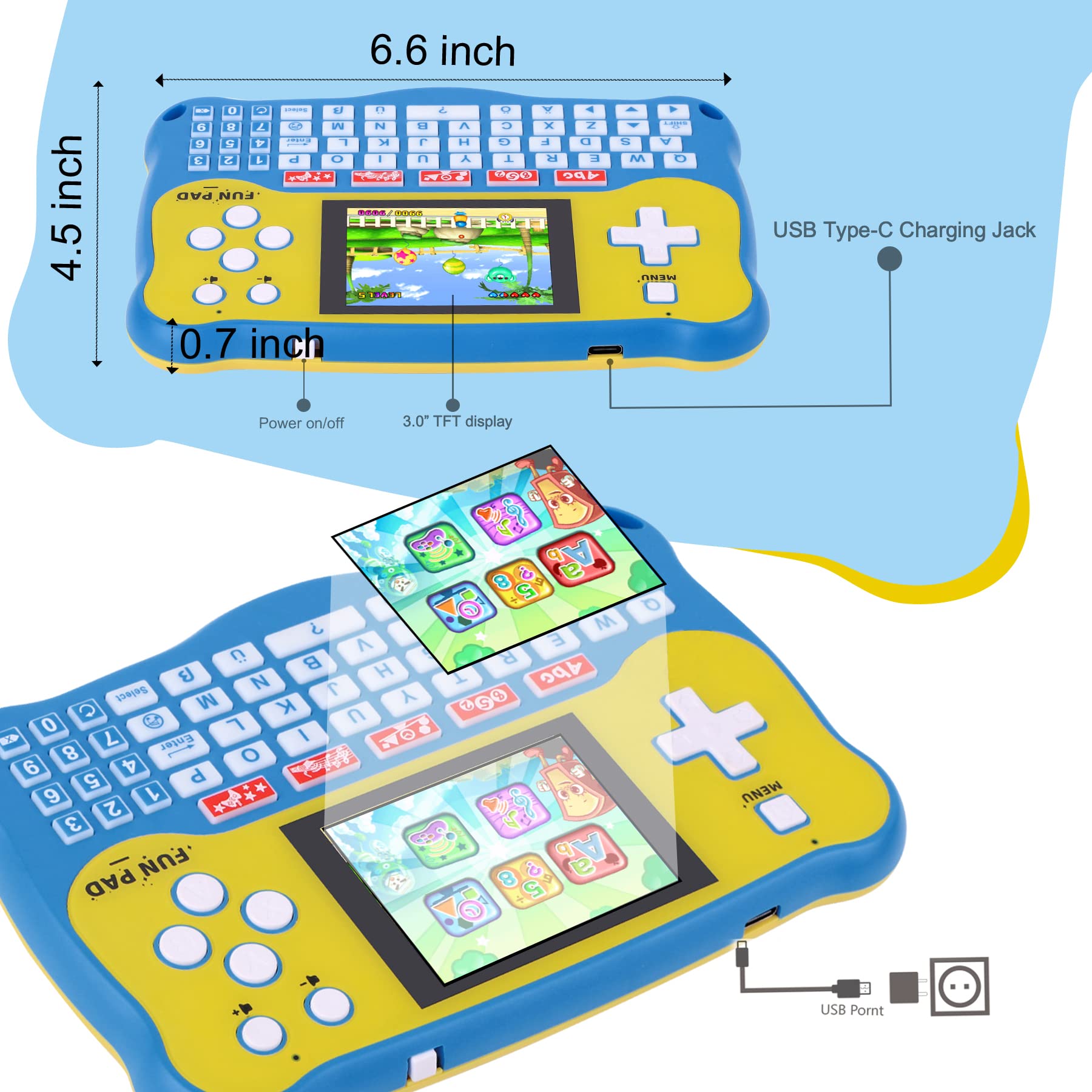 LUHYAUAN Kids Tablet ABC and words screen supports early literacy through interactive practice.