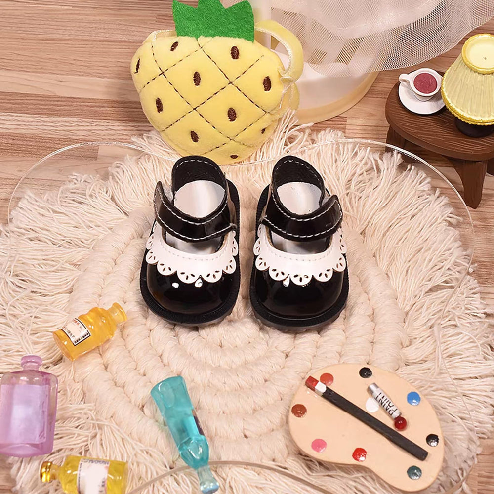 Lukax 15-17cm doll shoes side view, durable PU leather for daily play.