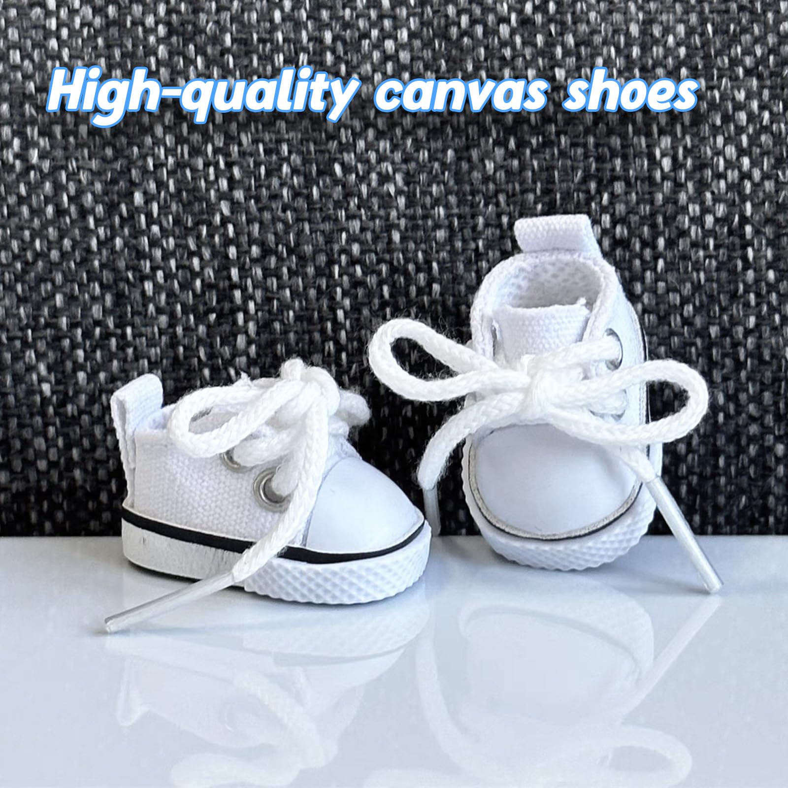 Lukax mini doll shoes lace-up canvas sneakers top view in white, ideal for quick outfit changes