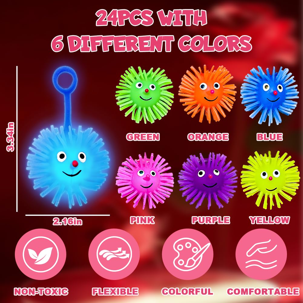 LUKBERA 24-pack LED Puffer Balls glow green, perfect for group activities and calming sensory play.