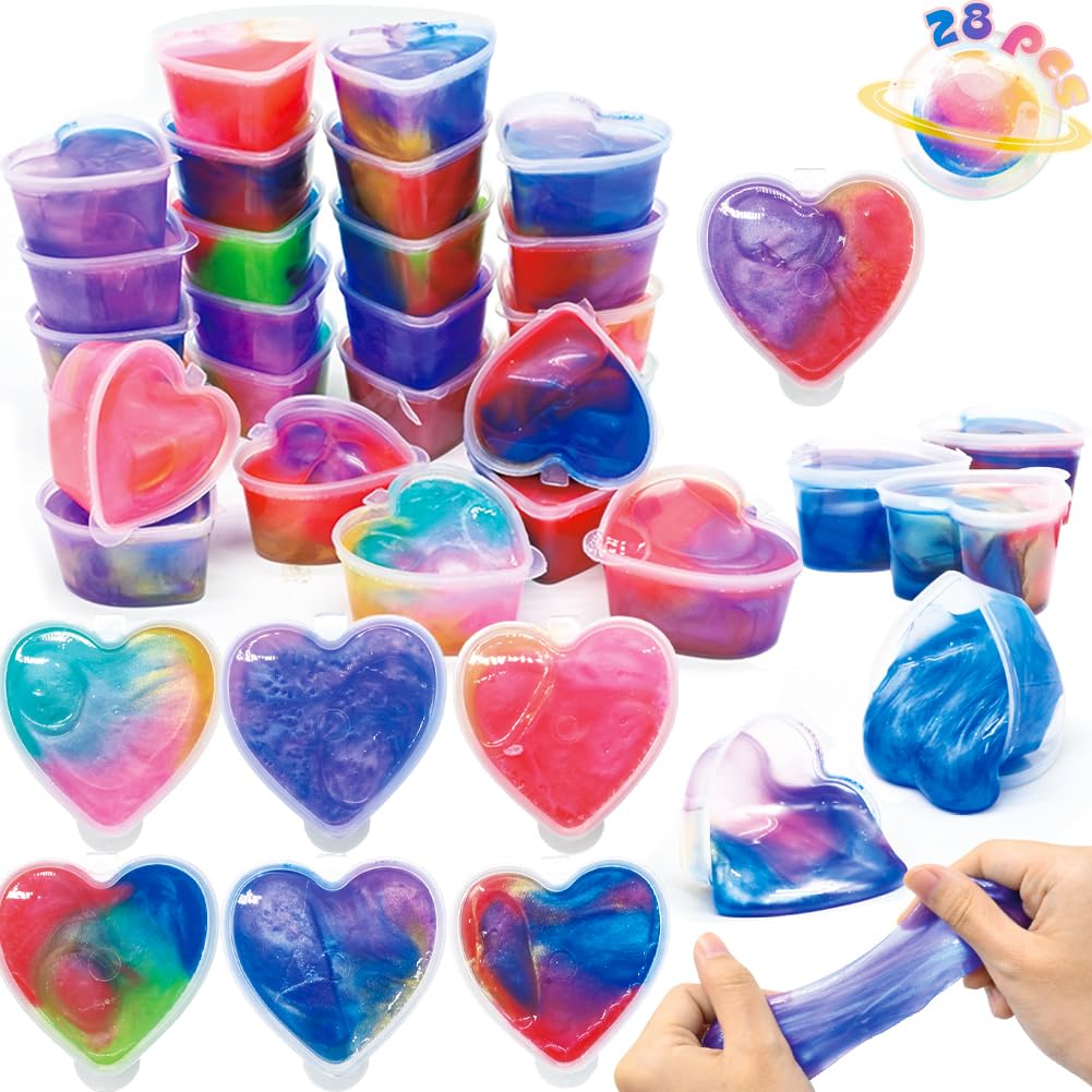 LUKBERA 28Pcs Galaxy Slime Set in gift box for colorful play and stress relief.