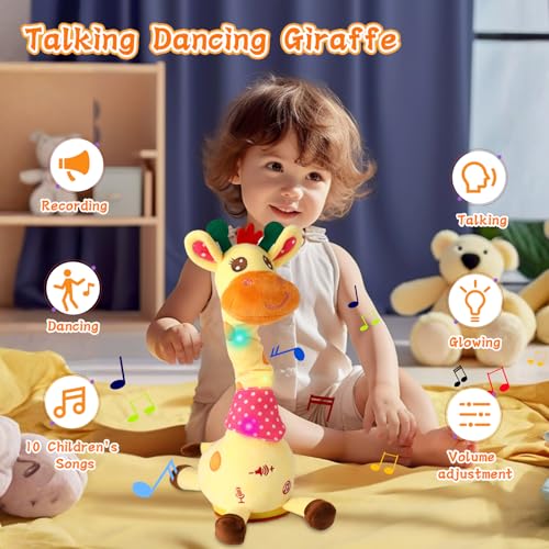LUKETURE Giraffe with LED lights enhancing mood during playtime.
