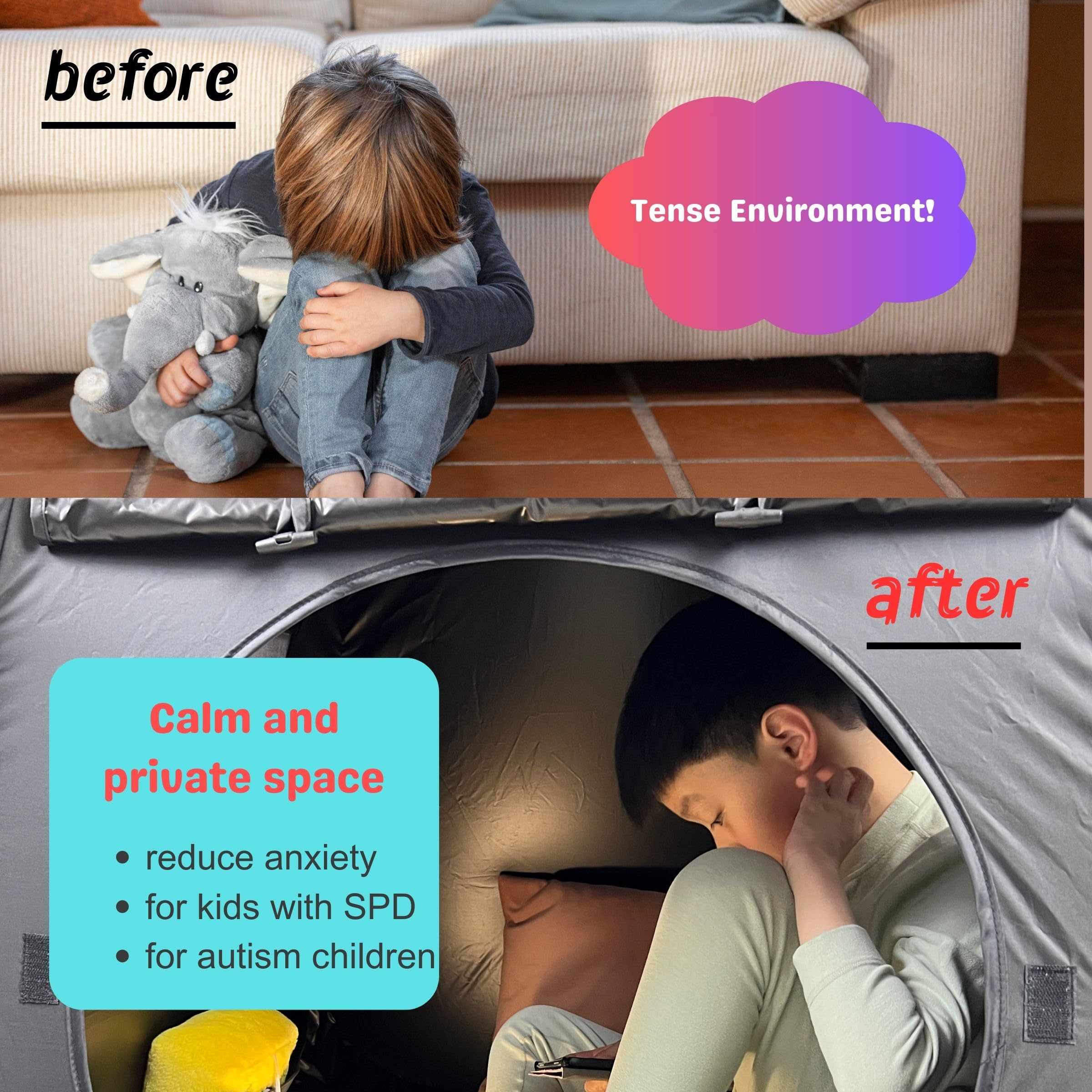 lukidoki sensory tent compatible with LED lights for mood ambience