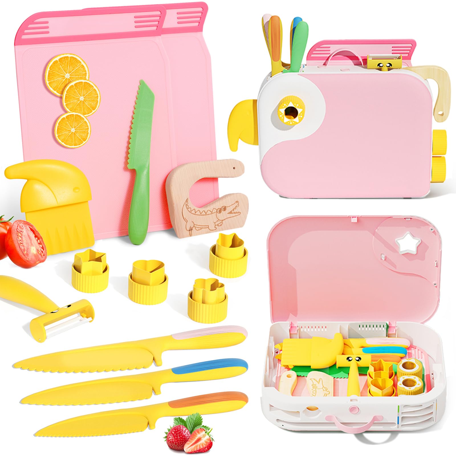 Lullulii kids knife real-cooking-serrated-edge enables safe practice with fruits.