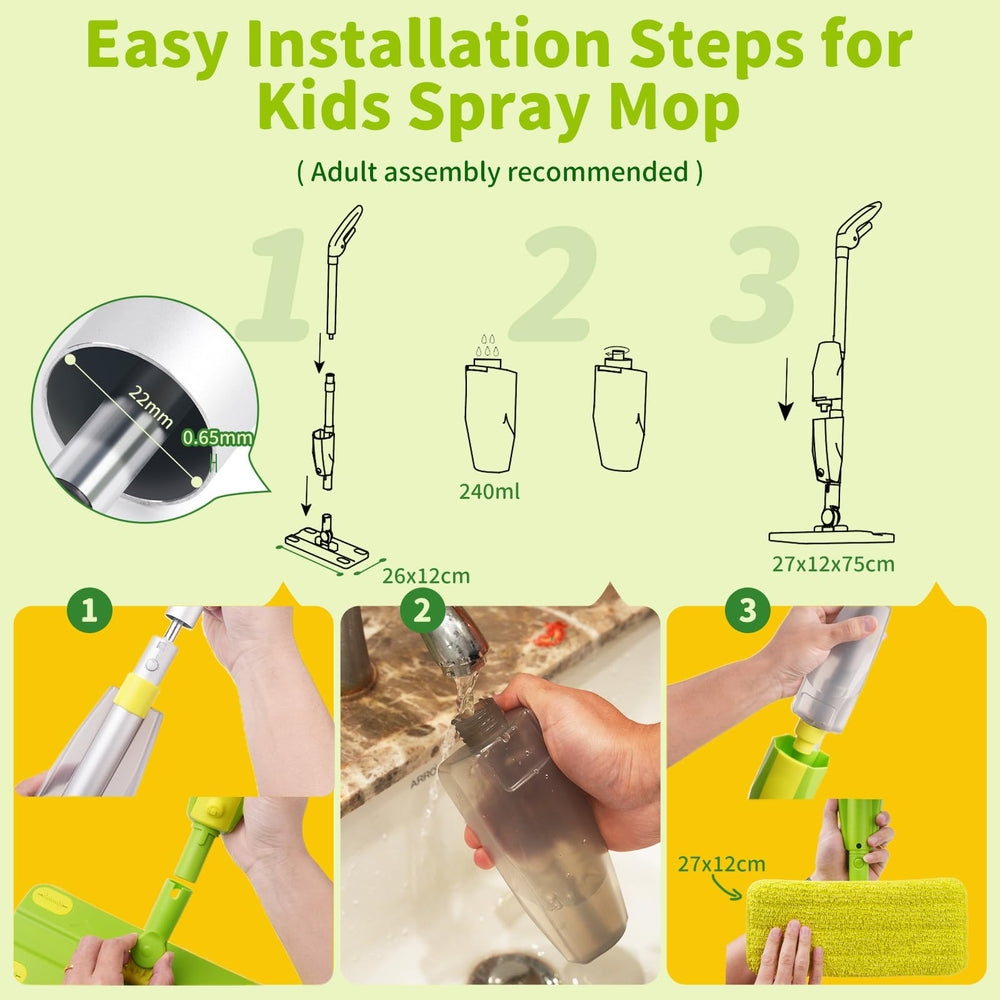 Lullulii Kids Microfiber Pad in green cleans dust and spills safely.