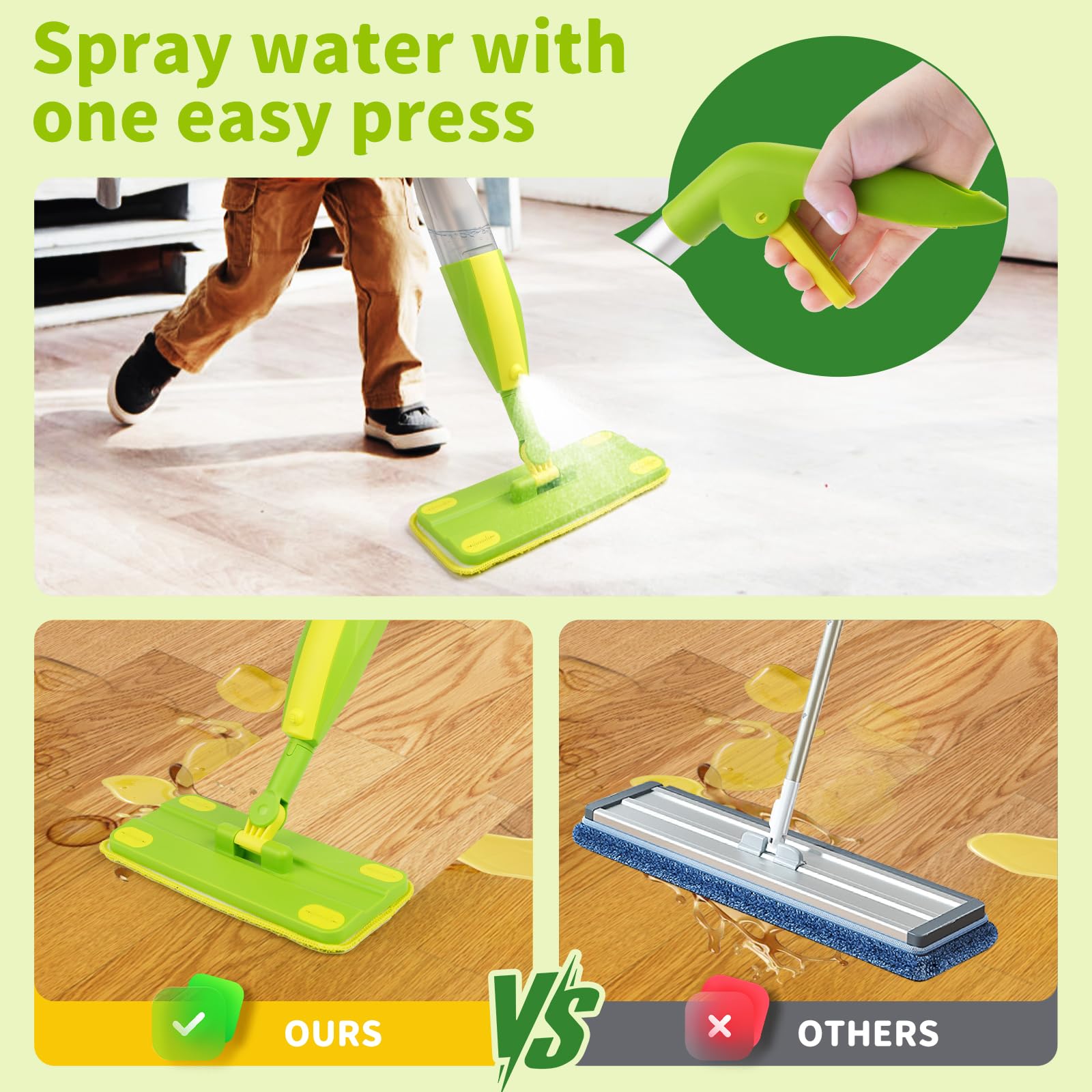Detachable mop head on Lullulii kids spray mop for easy care
