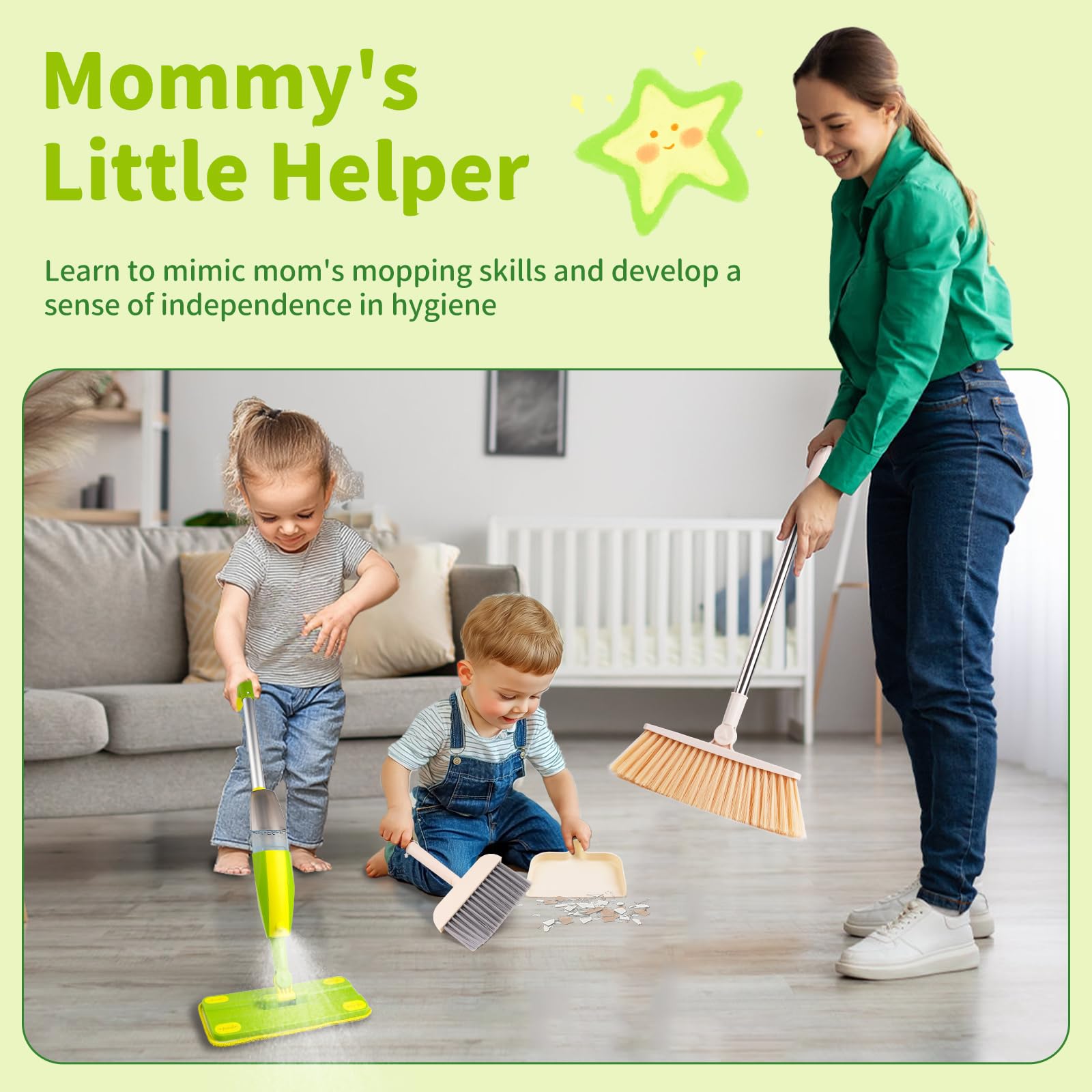 Organizer playset with Lullulii kids spray mop and accessories