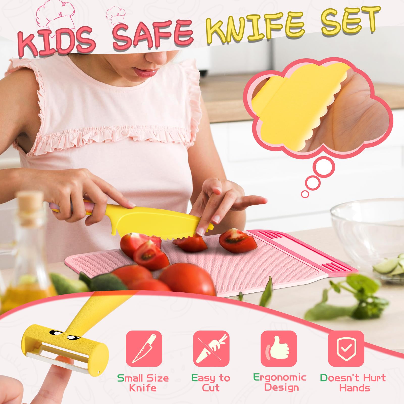 Lullulii Montessori-kitchen-kit includes various-sized knives for growing hands.