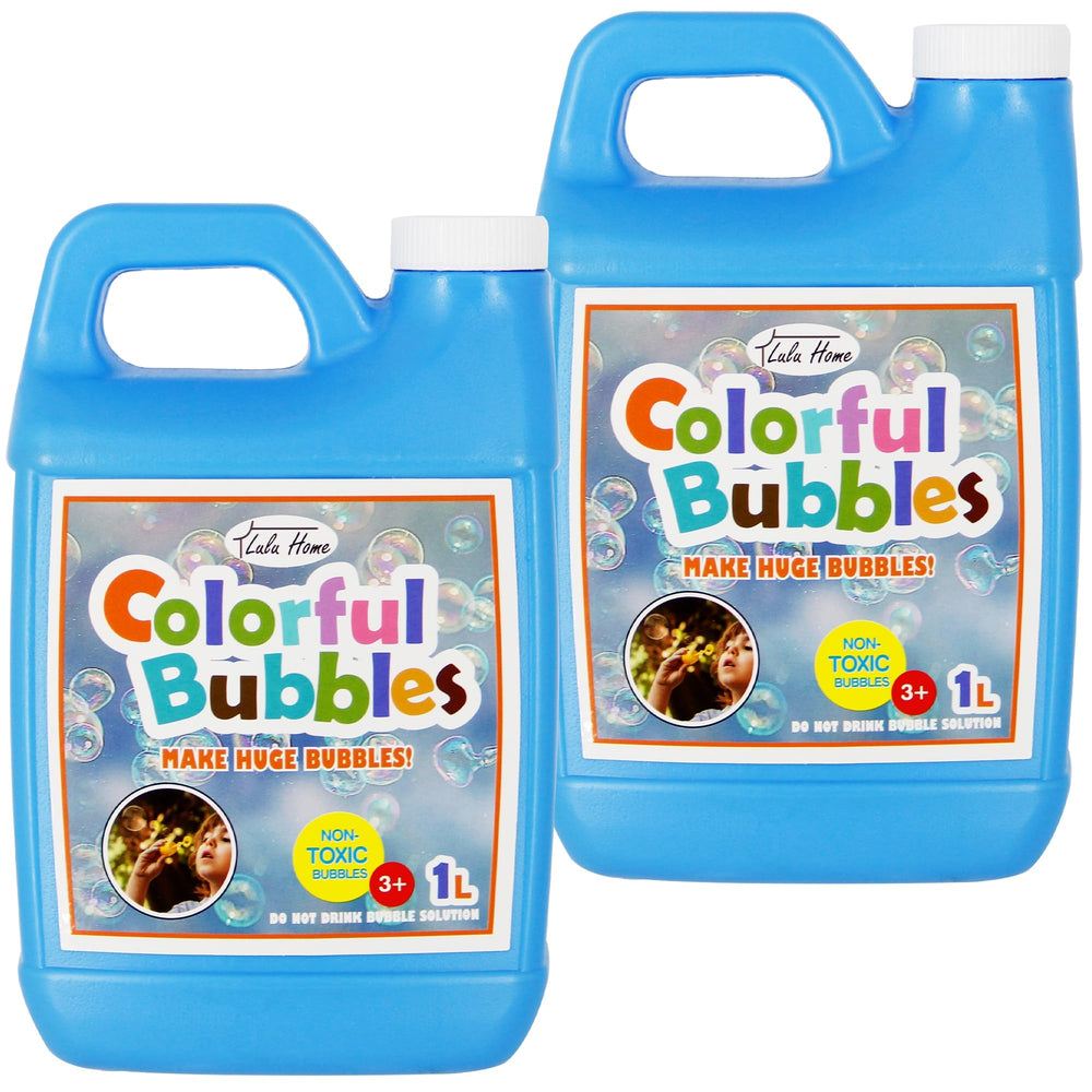 Lulu Home bubble solution bottle close-up for safe, kid-friendly playtime.