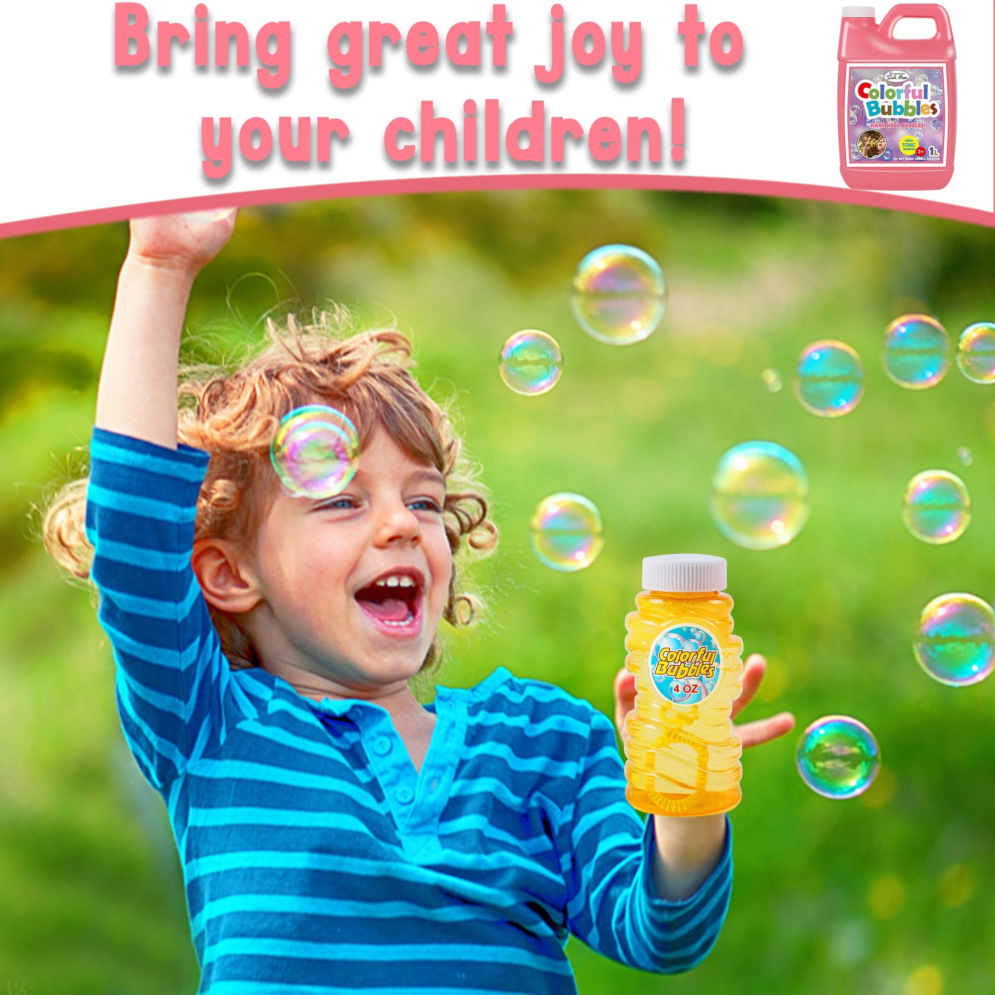 Lulu Home refill bottle beside a bubble lawn mower toy for play.