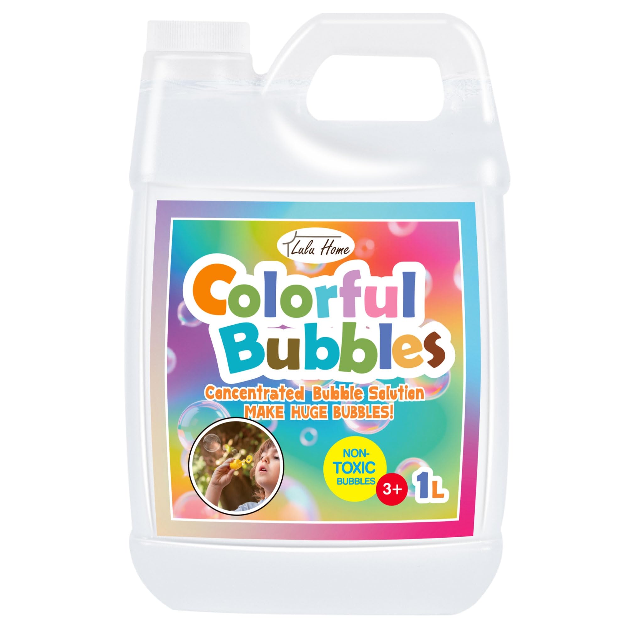 Lulu Home concentrated bubble solution bottle for easy, safe party refills.