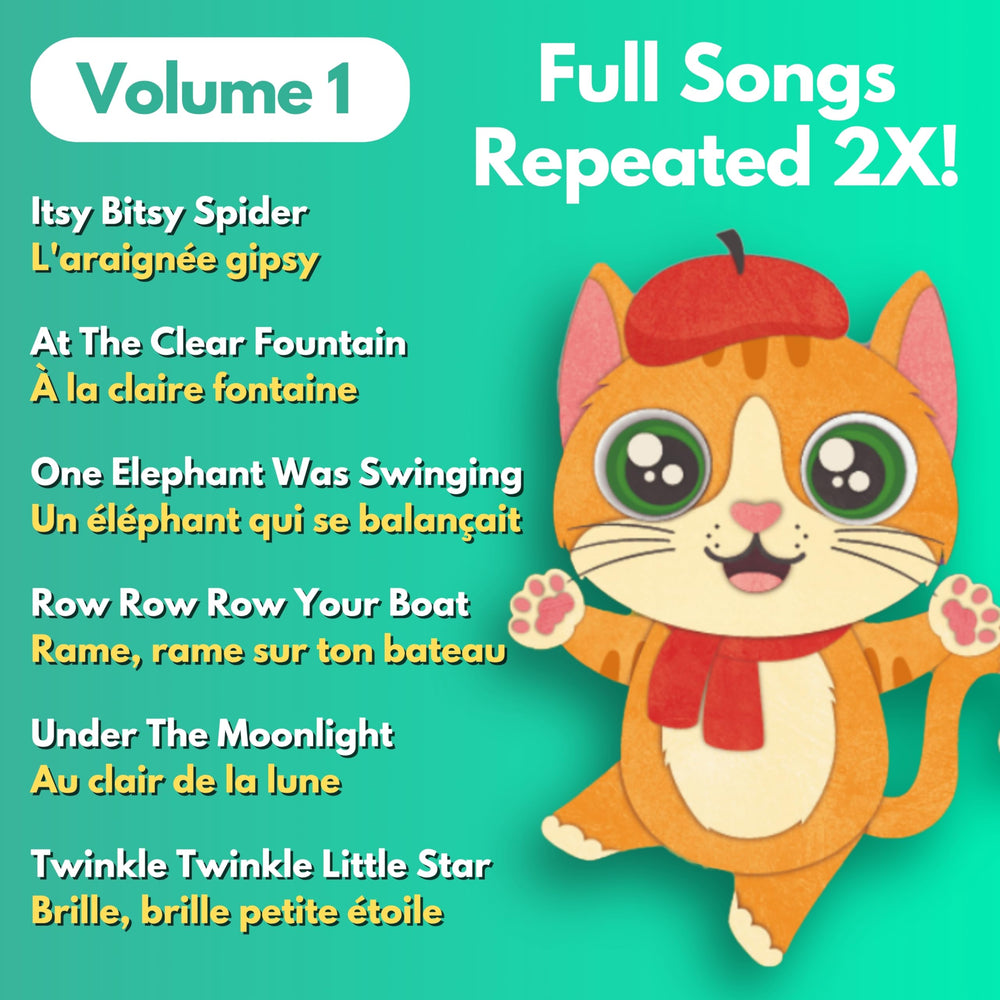 Lulu Learns French six classic songs page highlights cultural music learning for kids.