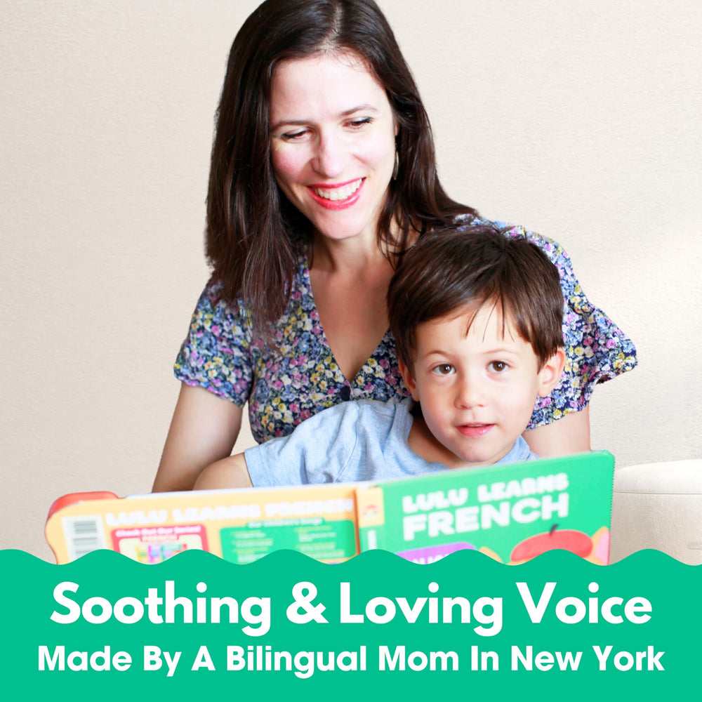Lulu Learns French soothing voice moms scene promoting calm language exposure during play.