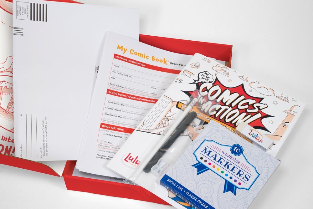 Lulu Jr. My Comic Book kit template pages help kids plan panels and scenes.