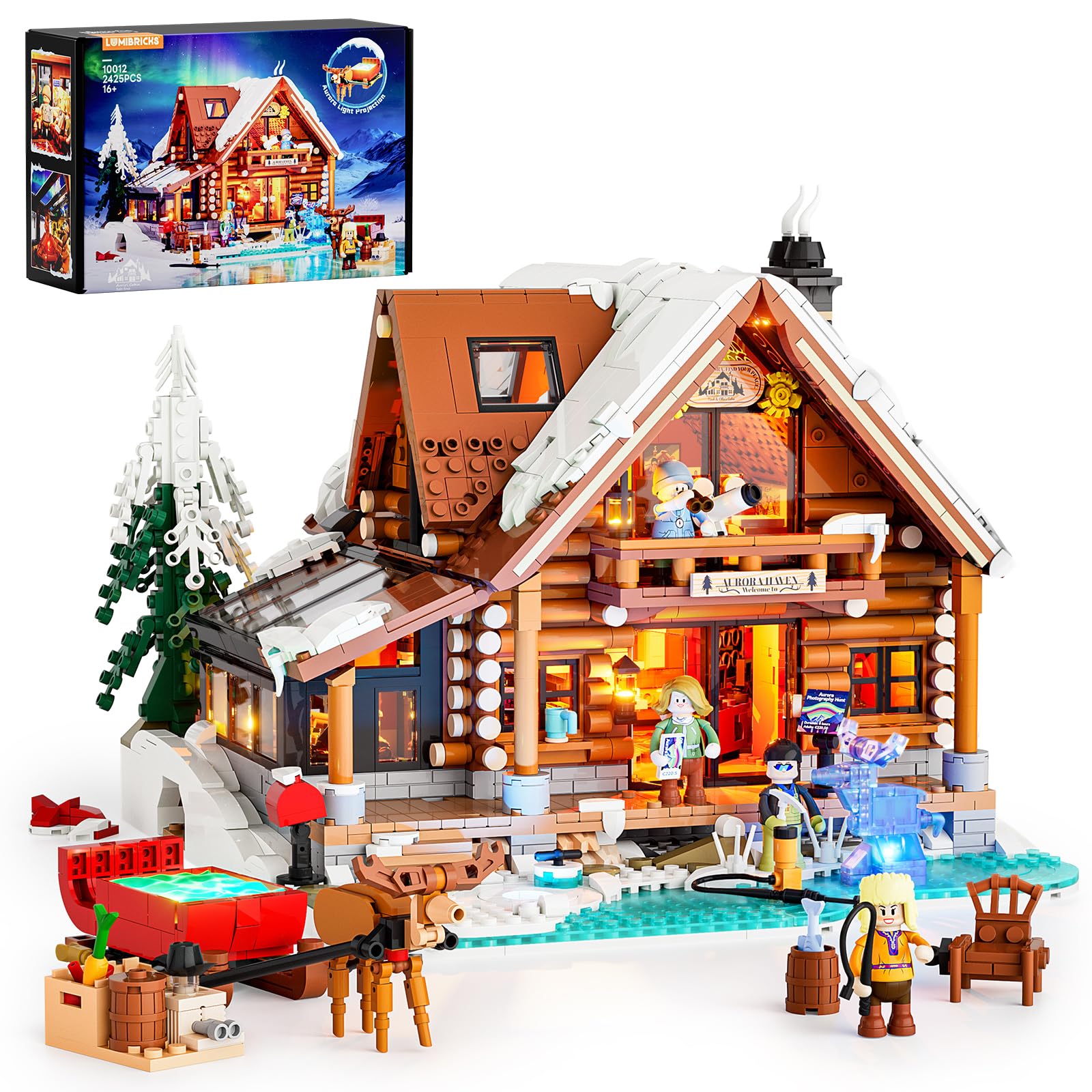 Lumibricks Aurora Cabin exterior view for a magical northern lights display.