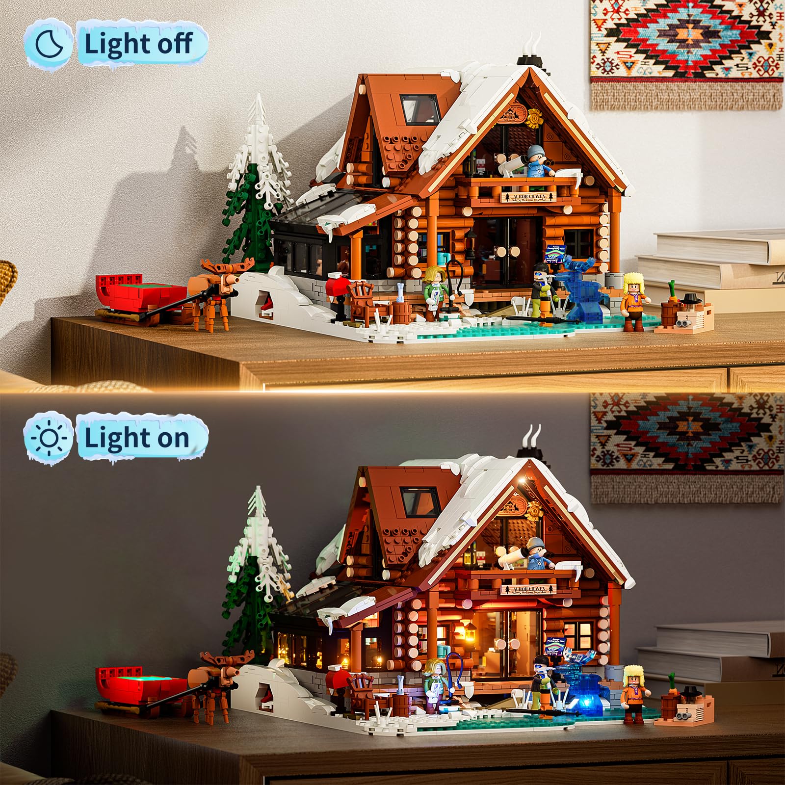 Lumibricks Aurora Cabin with glass roof detail showing authentic arctic architecture.