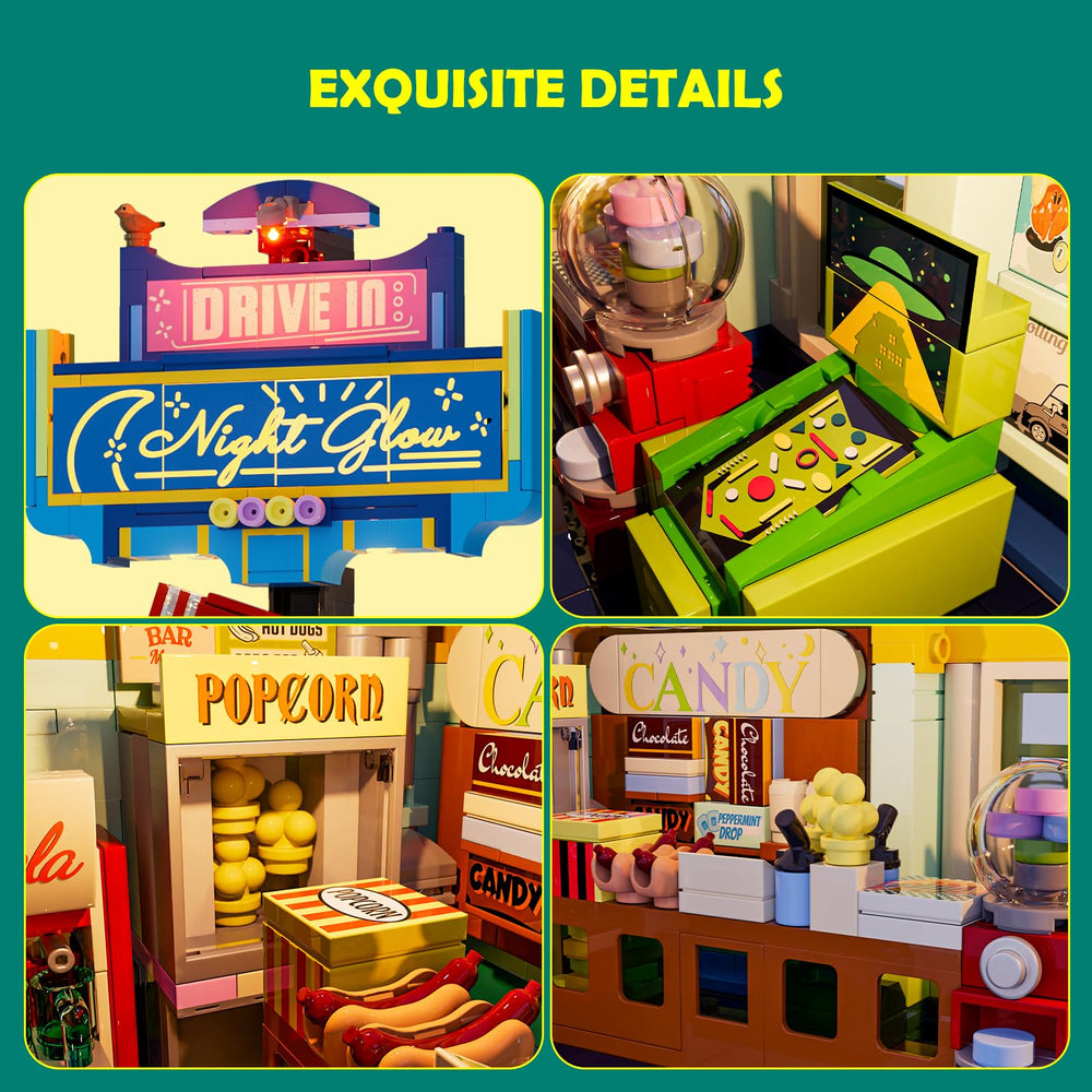 Lumibricks City Drive-in arcade machines add tactile interactivity to imaginative scenes.