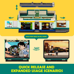 Lumibricks City Drive-in detachable roof interior reveals detailed interiors for hands-on exploration.