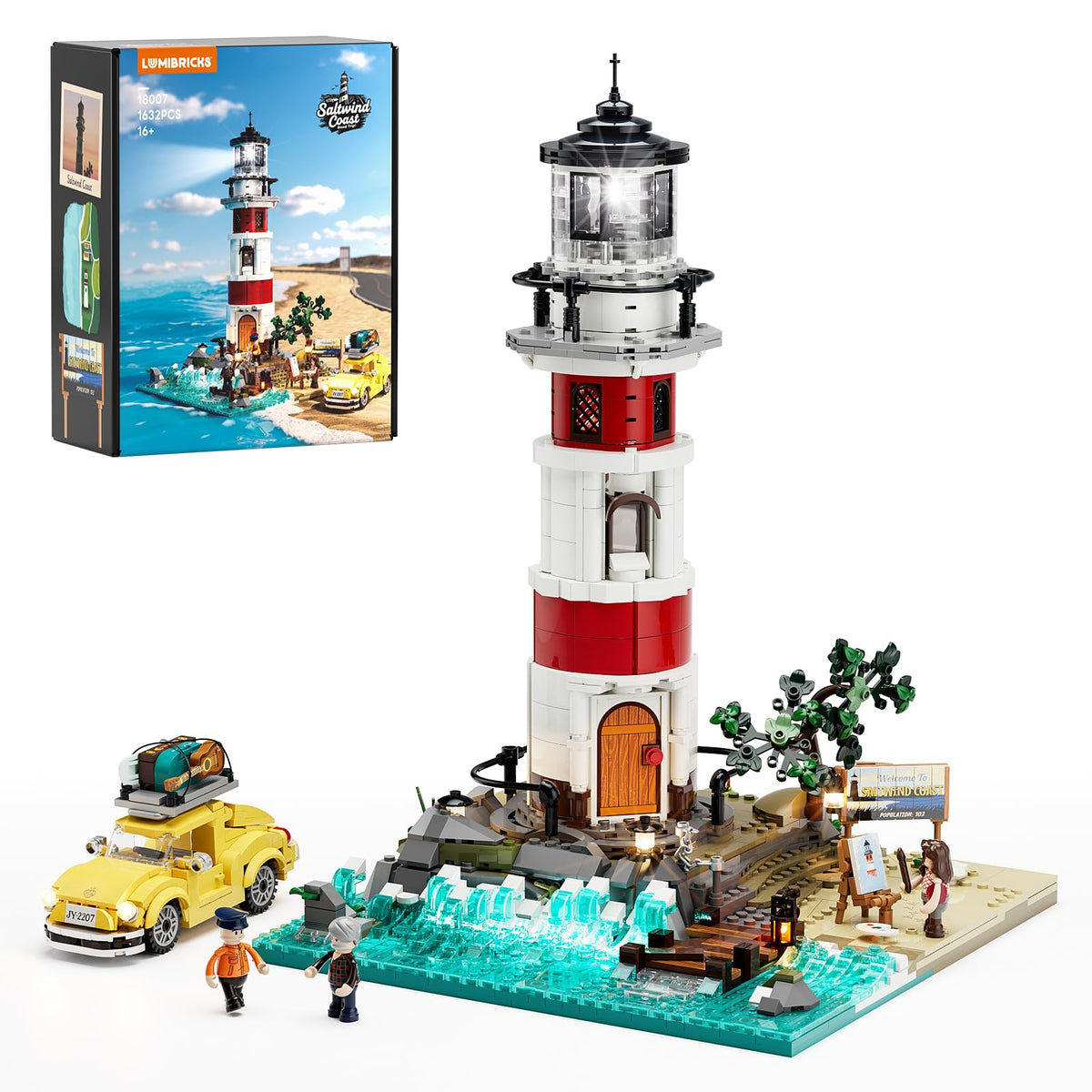 Lumibricks City Sunrise Lighthouse front view, ideal display piece for collectors.