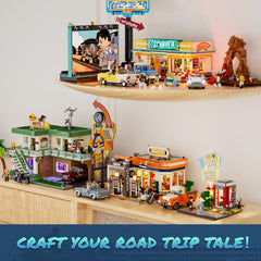 Lumibricks City Sunset-Stopover motel and drive-in mood boosts display appeal