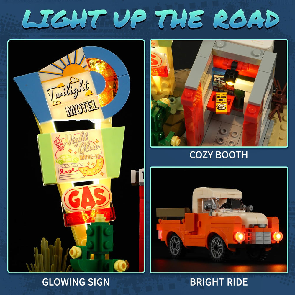 Lumibricks City Sunset-Stopover vintage cars on the road inspire storytelling